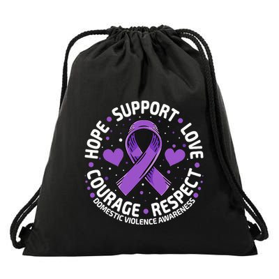 Domestic Violence Awareness LOVE SUPPORT Purple Ribbon Drawstring Bag
