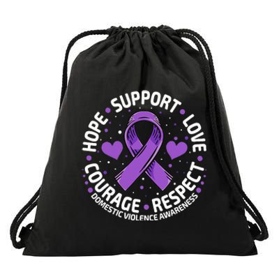 Domestic Violence Awareness LOVE SUPPORT Purple Ribbon Drawstring Bag