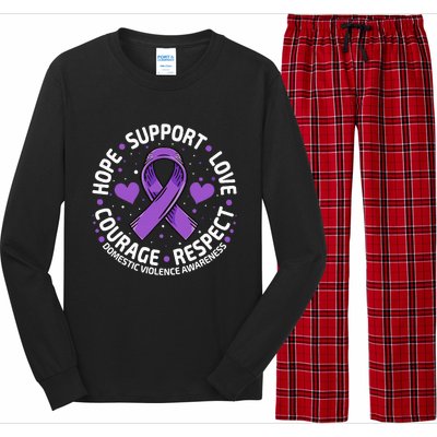 Domestic Violence Awareness LOVE SUPPORT Purple Ribbon Long Sleeve Pajama Set