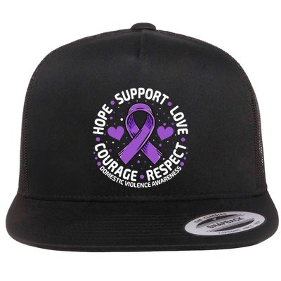 Domestic Violence Awareness LOVE SUPPORT Purple Ribbon Flatbill Hat
