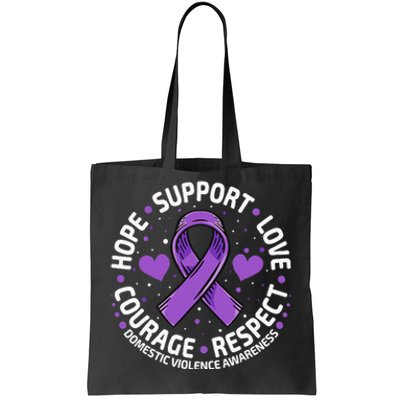 Domestic Violence Awareness LOVE SUPPORT Purple Ribbon Tote Bag