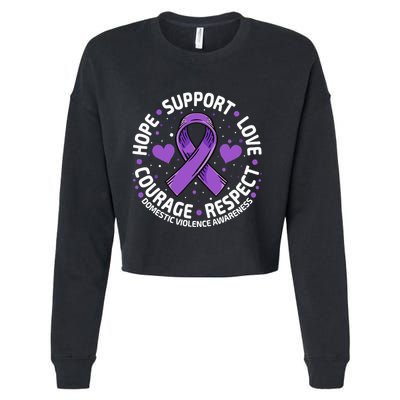 Domestic Violence Awareness LOVE SUPPORT Purple Ribbon Cropped Pullover Crew