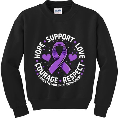 Domestic Violence Awareness LOVE SUPPORT Purple Ribbon Kids Sweatshirt