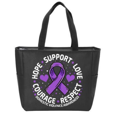 Domestic Violence Awareness LOVE SUPPORT Purple Ribbon Zip Tote Bag