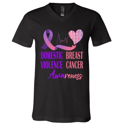 Domestic Violence And Breast Cancer Awareness Month Support V-Neck T-Shirt