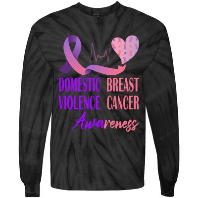 Domestic Violence And Breast Cancer Awareness Month Support Tie-Dye Long Sleeve Shirt