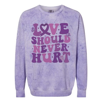 Domestic Violence Awareness Love Should Never Hurt Colorblast Crewneck Sweatshirt