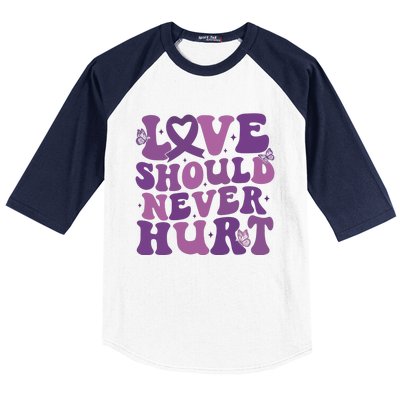 Domestic Violence Awareness Love Should Never Hurt Baseball Sleeve Shirt