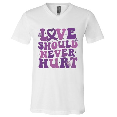 Domestic Violence Awareness Love Should Never Hurt V-Neck T-Shirt