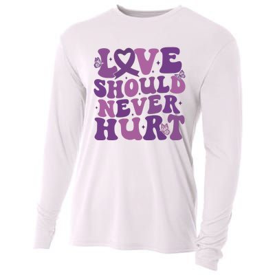 Domestic Violence Awareness Love Should Never Hurt Cooling Performance Long Sleeve Crew