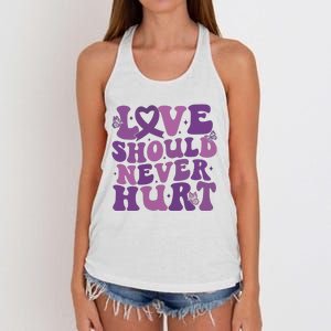 Domestic Violence Awareness Love Should Never Hurt Women's Knotted Racerback Tank