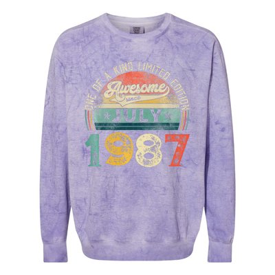 Distressed Vintage Awesome Since July 1987 36th Birthday Colorblast Crewneck Sweatshirt