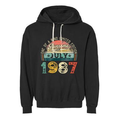 Distressed Vintage Awesome Since July 1987 36th Birthday Garment-Dyed Fleece Hoodie