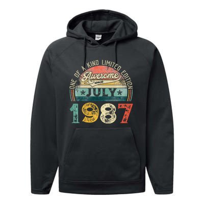 Distressed Vintage Awesome Since July 1987 36th Birthday Performance Fleece Hoodie