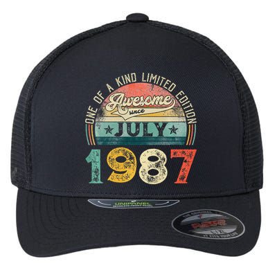 Distressed Vintage Awesome Since July 1987 36th Birthday Flexfit Unipanel Trucker Cap