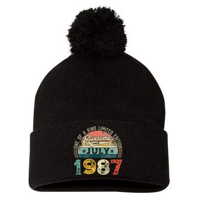Distressed Vintage Awesome Since July 1987 36th Birthday Pom Pom 12in Knit Beanie