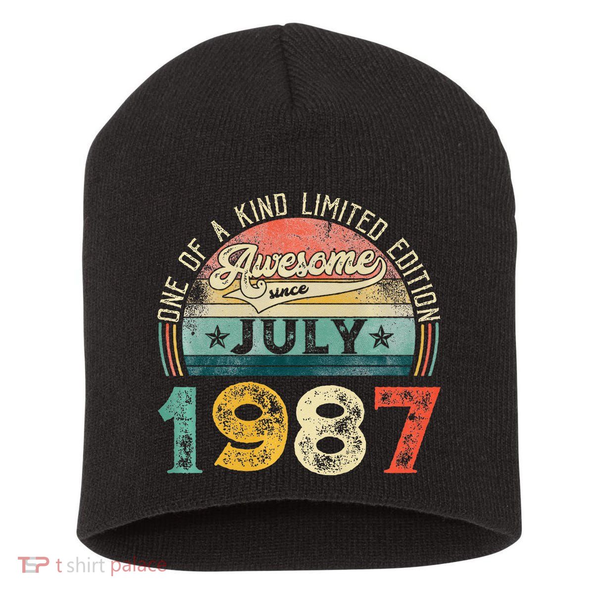Distressed Vintage Awesome Since July 1987 36th Birthday Short Acrylic Beanie