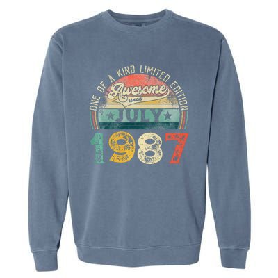 Distressed Vintage Awesome Since July 1987 36th Birthday Garment-Dyed Sweatshirt