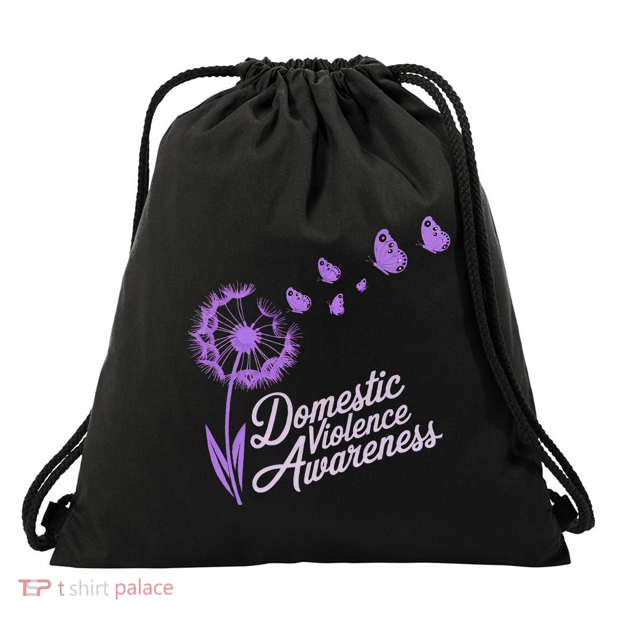 Domestic Violence Awareness Month Purple Ribbon Drawstring Bag