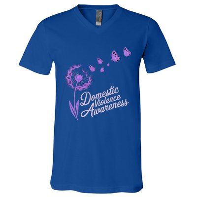 Domestic Violence Awareness Month Purple Ribbon V-Neck T-Shirt