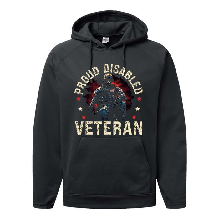 Disabled Veteran Armed Forces Military Soldier Army Usa Performance Fleece Hoodie