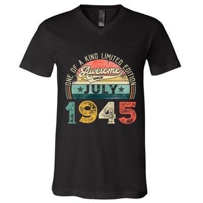 Distressed Vintage Awesome Since July 1945 78th Birthday V-Neck T-Shirt