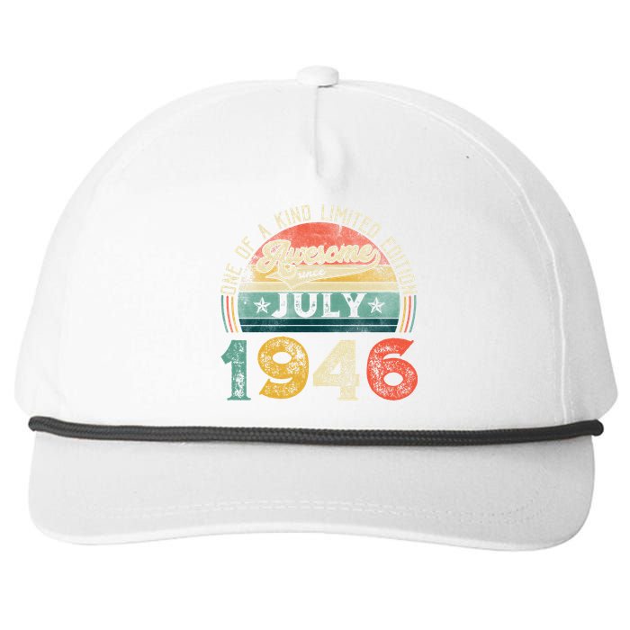 Distressed Vintage Awesome Since July 1946 77th Birthday Snapback Five-Panel Rope Hat