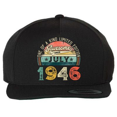 Distressed Vintage Awesome Since July 1946 77th Birthday Wool Snapback Cap