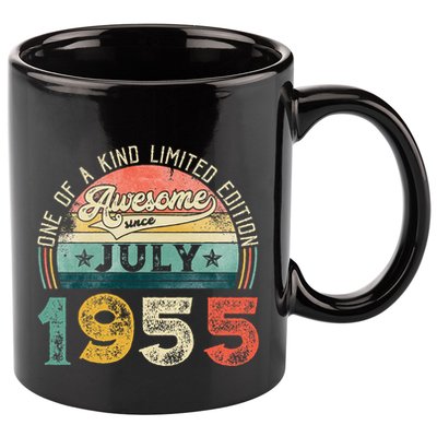 Distressed Vintage Awesome Since July 1955 68th Birthday 11oz C Handle Ceramic Mug