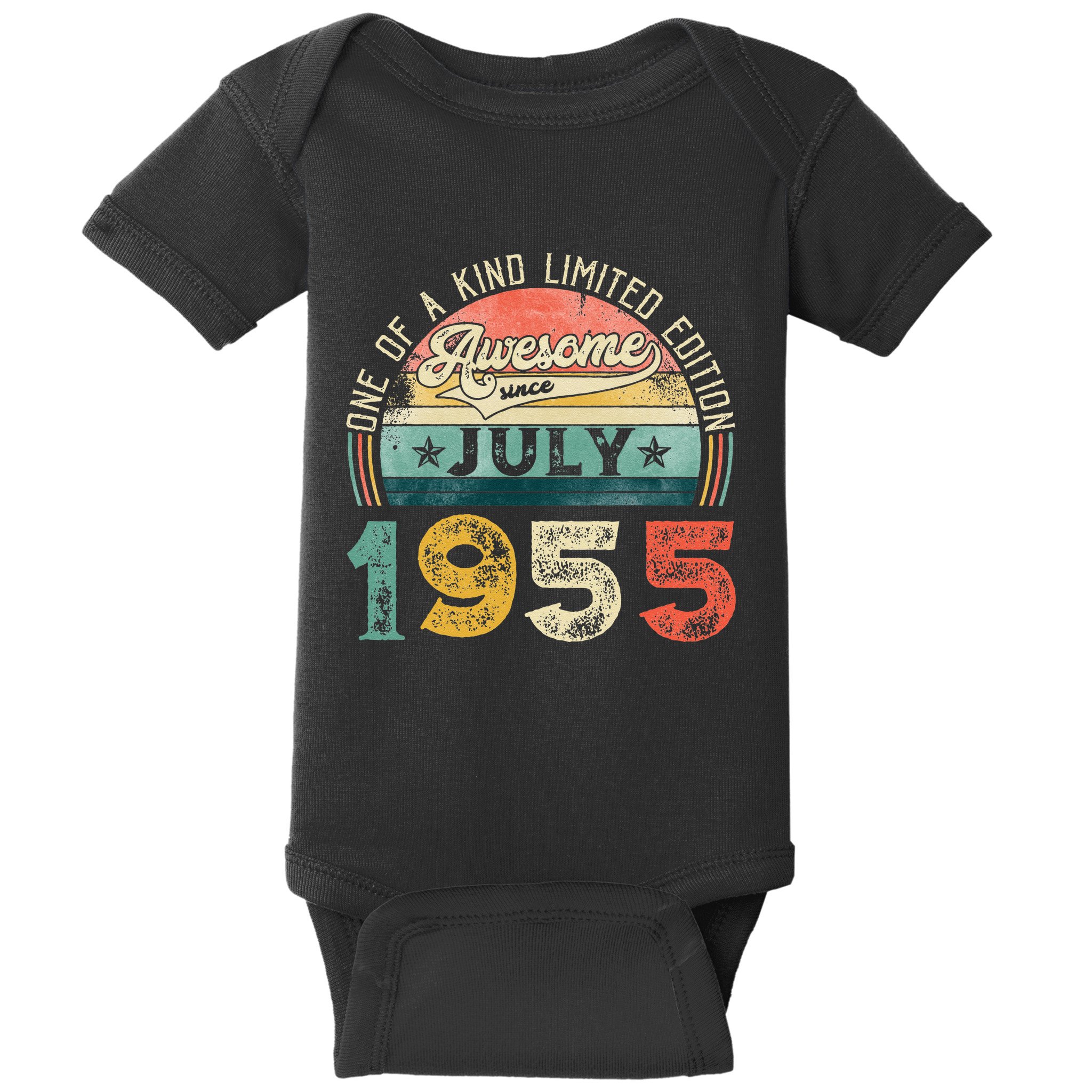 Distressed Vintage Awesome Since July 1955 68th Birthday Baby Bodysuit