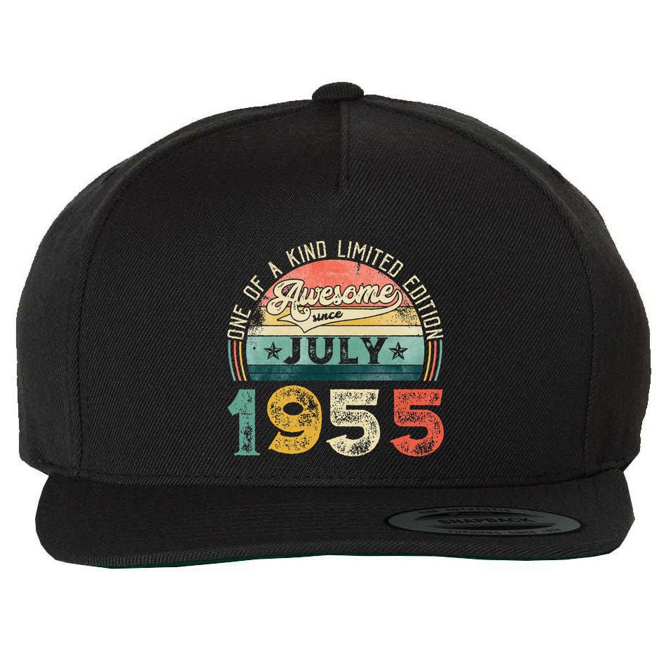 Distressed Vintage Awesome Since July 1955 68th Birthday Wool Snapback Cap