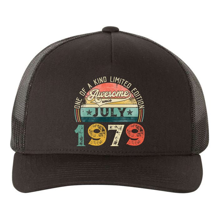 Distressed Vintage Awesome Since July 1979 44th Birthday Yupoong Adult 5-Panel Trucker Hat