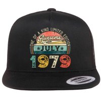 Distressed Vintage Awesome Since July 1979 44th Birthday Flat Bill Trucker Hat