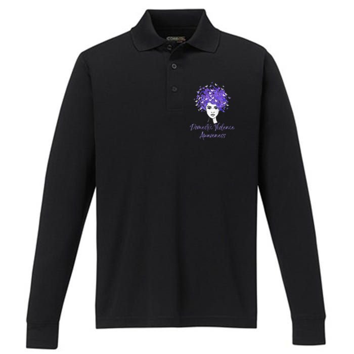 Domestic Violence Awareness Purple Butterfly Gift Performance Long Sleeve Polo