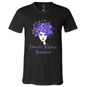 Domestic Violence Awareness Purple Butterfly Gift V-Neck T-Shirt