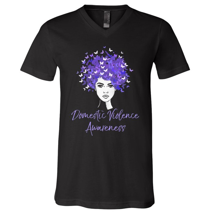 Domestic Violence Awareness Purple Butterfly Gift V-Neck T-Shirt