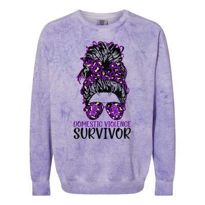 Domestic Violence Aware Messy Bun Domestic Violence Survivor Colorblast Crewneck Sweatshirt