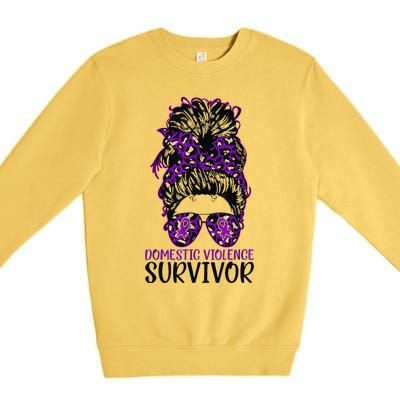 Domestic Violence Aware Messy Bun Domestic Violence Survivor Premium Crewneck Sweatshirt