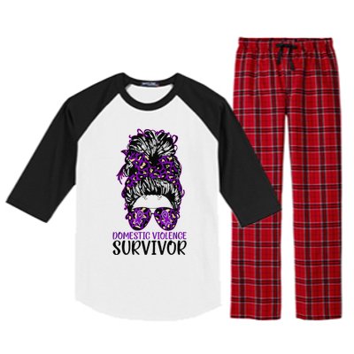 Domestic Violence Aware Messy Bun Domestic Violence Survivor Raglan Sleeve Pajama Set