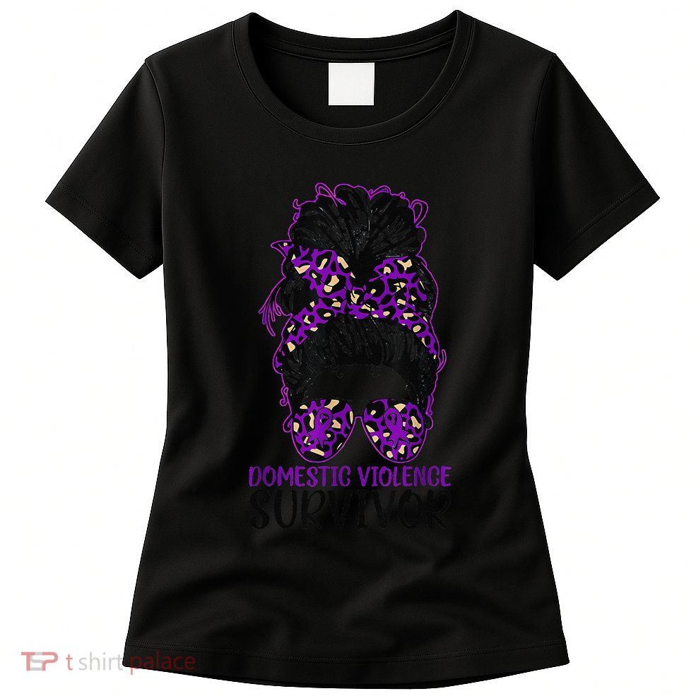 Domestic Violence Aware Messy Bun Domestic Violence Survivor Women's T-Shirt