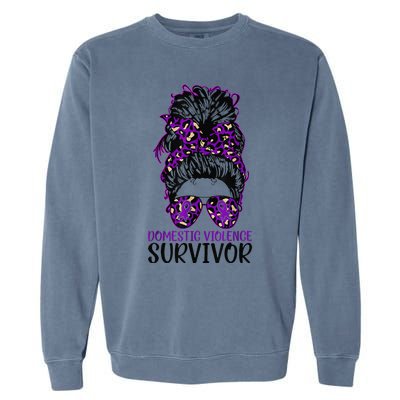 Domestic Violence Aware Messy Bun Domestic Violence Survivor Garment-Dyed Sweatshirt