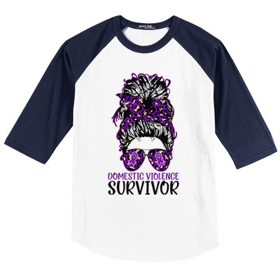 Domestic Violence Aware Messy Bun Domestic Violence Survivor Baseball Sleeve Shirt