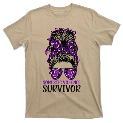 Domestic Violence Aware Messy Bun Domestic Violence Survivor T-Shirt