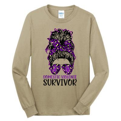 Domestic Violence Aware Messy Bun Domestic Violence Survivor Tall Long Sleeve T-Shirt