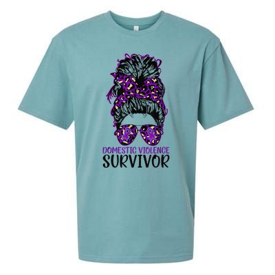 Domestic Violence Aware Messy Bun Domestic Violence Survivor Sueded Cloud Jersey T-Shirt