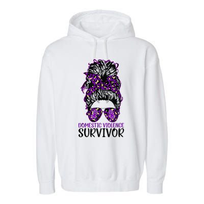 Domestic Violence Aware Messy Bun Domestic Violence Survivor Garment-Dyed Fleece Hoodie