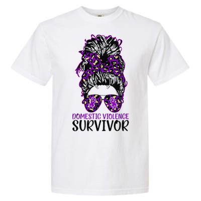 Domestic Violence Aware Messy Bun Domestic Violence Survivor Garment-Dyed Heavyweight T-Shirt