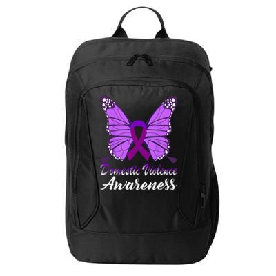 Domestic Violence Awareness Butterfly Purple Ribbon Support City Backpack