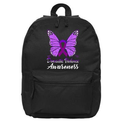 Domestic Violence Awareness Butterfly Purple Ribbon Support 16 in Basic Backpack