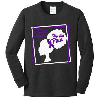 Domestic Violence Awareness Month Stop The Pain Women Purple Kids Long Sleeve Shirt